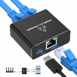 NEUTYPECHIC Switch Ethernet 1000 mbps, Ethernet Switch 1 a 2, LAN Splitter 2 Ports, Ethernet Splitter Aluminio Gigabit Network RJ45 Con Cable USB C
