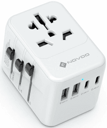 NOVOO Reiseadapter Weltweit 5 Ports Steckdosenadapter 21W mit 2 USB, 2 USB C und 1AC Steckdose