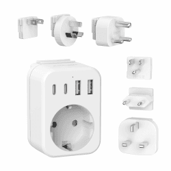 🌍 JSVER Reiseadapter Weltweit Set mit USB C & 4 USB Ports
