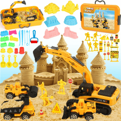 Magischer Sand für Kinder - Bauset mit Baufahrzeugen, Sandburgenformen und Verkehrsschildern