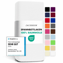 🛌 Jacobson Jersey Spannbettlaken Spannbetttuch 120x200-130x200 cm Weiß