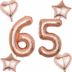 🎈🎉 Rosegold Luftballons Zahl 65+4 pcs herz/stern Folienballon Zahl 65 - Geburtstag Deko 🎈🎉