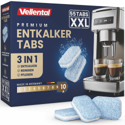🌟 VELLENTAL 3-in-1 Entkalkungstabletten für Kaffeevollautomaten & Kaffeemaschinen (55 Stück) - Entkalkungs-Tabs 🌟