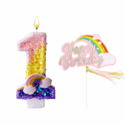Ovaletta Pailletten Geburtstagskerzen Zahlen 1 🌈🕯️