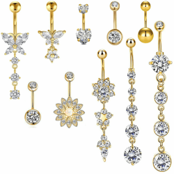 10stk Bauchnabelpiercing Schwangerschaft, Bauchnabel Schmetterling Herz Blume Anhänger Schmuck Damen, Belly Piercing Set, Gold 💎