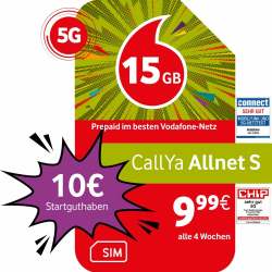 📱 Vodafone Prepaid CallYa S | 15 GB | 10 EUR Startguthaben | ohne Vertrag | 5G-Netz | Telefon- SMS-Flat | EU-Roaming 🌍