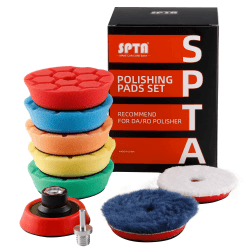 SPTA Mini Polierschwamm, 9tlg 80mm Hex-Logic Polierschwämme mit Polierfell und Polierteller Polierpad M14 Adapter Bohren