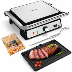 Aigostar Panini Grill, Sandwichtoaster mit Lebensmittel-Sonde, Kontaktgrill - 180° Flach Aufklappbar