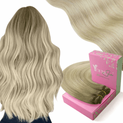 Echthaar Tressen zum Einnähen Blond 50cm Aschblond Ombre mit Weft Extensions 🌟