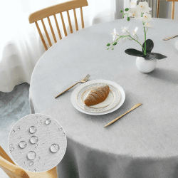 AooHome Tischdecke Rund Φ140cm, Hellgrau Leinen-Optik Tischdecken Abwaschbar