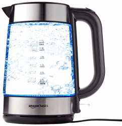 🔥 Amazon Basics Elektrischer Wasserkocher aus Glas, 1,7 l, 2200 W, Schwarz, Silber 🔥