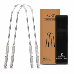 👅😁 HOKIN Zungenschaber für Erwachsene Zungenreiniger Edelstahl Mundgeruch Bekämpfen 100% Metall Tongue Scraper Cleaner Männer und Frauen Zungenbürste Mundhygiene Produkt (2Pcs Mundpflege Pack) 👅😁