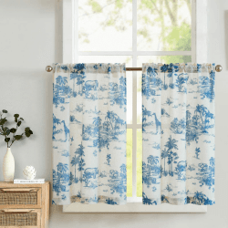 🌟🌿 TOPICK Leinen Scheibengardinen Toile de Jouy Blickdicht Bistrogardine 🌿🌟