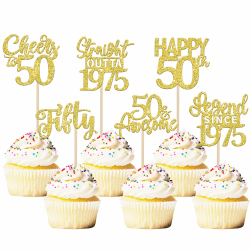 🎉 24 Stück 50th Geburtstag Tortendeko Glitzer Straight Outta 1975 Cupcake Toppers 🎂