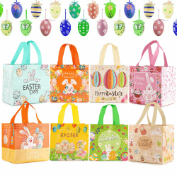 🐰🎁 Zikenis Ostereiersuche-Taschen mit Griffen, 8 Stück Vlies-Ostern Geschenktasche für Kinder 🎉🛍️