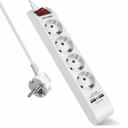 🔌 4 Fach Steckdosenleiste mit 2 USB, Mehrfachsteckdose mit Schalter und Kindersicherung, Steckerleiste mit 1.5m Kabel, 16A, 3680W, Weiß ⚡