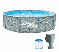 🏊‍♂️ Sommer Waves Frame Pool Komplettset 🌞 Rund 305x76 cm Steinoptik Grau