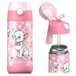 🌟🐱 Jarlson® Trinkflasche Kinder Edelstahl Charli mit Strohhalm - Thermosflasche 350ml 🐱🌟