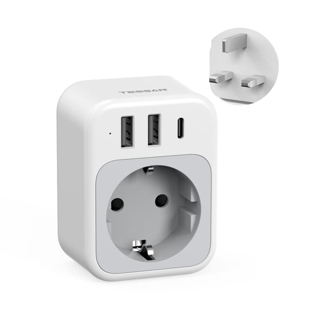 🔌 TESSAN Adapter England Deutschland Stecker, UK Adapter mit 1 USB C und 2 USB A