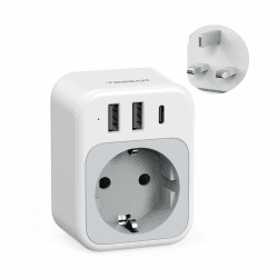 🔌 TESSAN Adapter England Deutschland Stecker, UK Adapter mit 1 USB C und 2 USB A