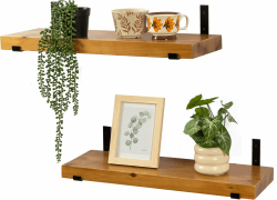 🌿 Rustikale Schweberegal aus Massivholz - 2er Set 📚