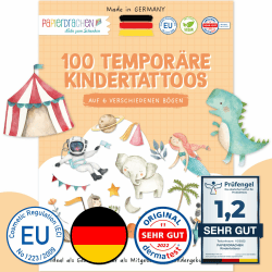 🎉 100 Hautfreundliche Kindertattoos - Bunter Mix - Geburtstagsmitgebsel 🎁