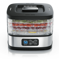 Arendo - Dörrautomat Edelstahl - Temperaturregler - 240 Watt – Dehydrator – 5 Etagen – Timer 1 bis 72 h – 5 Einlegefächer – je Fach zwei Höhen – Food Fleisch Kräuter Obst