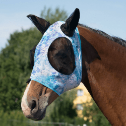 🐴👁️ Harrison Howard Super Comfort Stretchy Fliegenmaske Großer Augenraum mit UV-Schutz Weich auf der Haut mit Atmungsaktivität Mix (L) Große Grüne Wasserfarbe