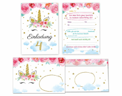 🦄 Minkocards 12 Einladungskarten zum 4. Kindergeburtstag Mädchen 🎉🎈