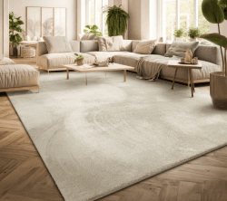 Teppich Wohnzimmer Kurzflor Anti-Rutsch Rückseite 🌟 Einfarbiges Design Waschbar - Creme 140x200 cm