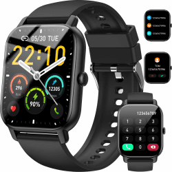 Smartwatch Damen Herren mit Bluetooth-Telefonfunktion, 1,85 Zoll Touchscreen Fitnessuhr