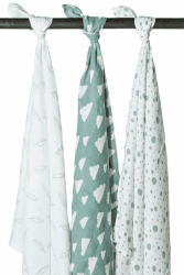 🌿🌥️ Meyco 451003 Mull/Musselin Pucktücher 3er Set 120x120cm FEDERN-WOLKE-DOTS Stone Green-Weiß 🌥️🌿
