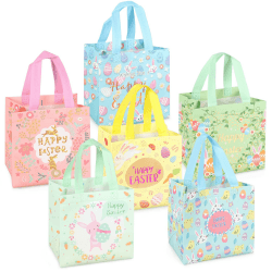 6 x Ostereiersuche-Taschen mit 🐰🥕🐥🥚, Oster Leckerei Taschen aus Non-Woven Material