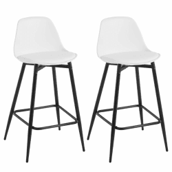 Barhocker 2er Set, Barstühle PP, Küchenhocker mit Rückenlehne, Weiß