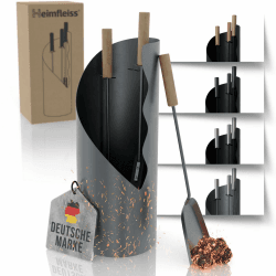 Heimfleiss® Kaminbesteck Modern Grau | Ofenbesteck Kaminbesteck Set 🌟 | Hochwertiges Kaminset aus Schürhaken & Kehrset | Kaminzubehör mit Holzgriff | Kaminofen Besteck Anthrazit | Kamingarnitur für Ofen