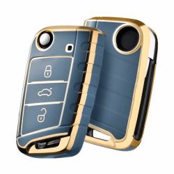 🔑 OATSBASF Autoschlüssel Hülle für VW Golf 7 & Co. - Goldener Rand Schlüsselbox Cover F-Grau