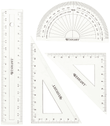 📐📏 Westcott E-10303 00 Mathe-Set, 4-teilig, Kunststoff transparent 📏📐