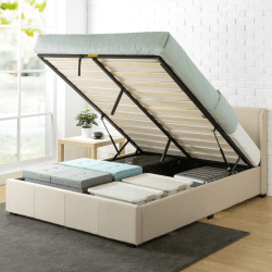 Zinus Maddon Bett 140x200 cm - Höhe 31 cm mit Stauraum unter dem Bett - Ottomane Gaslift gepolsterter Bettrahmen mit Stauraum - Beige 🛏️