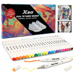 🎨 ABEIER Textilstifte Waschmaschinenfest, Stoffmalstifte Wasserfest Textilmarker, 24 Farbe Doppelfasermaler Stoffmalfarben Waschfest