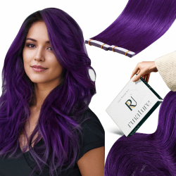 RUNATURE Tape in Extensions Echthaar Lila 40cm Glatt Echthaar Extensions Tape Lila Menschliches Haar 25g 10 Stück #Purple
