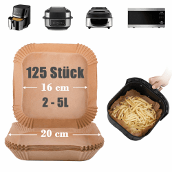 GOAUS Backpapier für Heißluftfritteuse 2 bis 5L, Airfryer Backpapier Schalen 16-20 cm, 125 Stück 🍟🍴