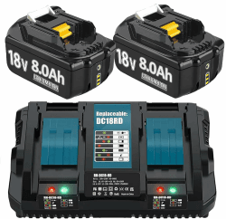 Hohe Kapazität 18V 8.0Ah/8000mAh Verbesserte 2X Ersatzakku für Makita + Dual Port 6A Ladegerät Deal