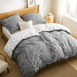 🌿 BEDSURE Bettwäsche 135x200 Baumwolle 4teilig - Bettwäsche-Sets Grau Bettbezug 2er Set 🌿
