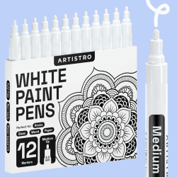 🎨 Artistro 12 Weiße Acrylstifte für Steine, Zeichenstifte Felsmalerei, Keramik, Glas, Holz, Reifen, Stoff, Metall, Leinwand, DYI, Acrylfarbe Permanent Marker Weiß mit Medium Spitze