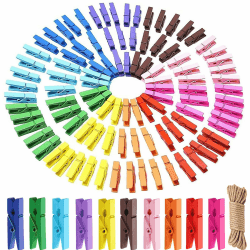 Holzklammern Klein, 100 Stück Mini Wäscheklammern Holz Bunt 🌈