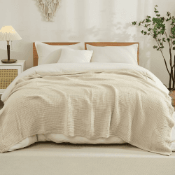🌟 Große Baumwolldecke 100% Musselin für Erwachsene - Beige 200 x 230 cm