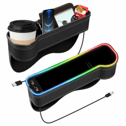 🚗 2 Stück Multifunktionale Aufbewahrungsbox für Autositze mit Getränkehalter, 2 USB-Anschluss, LED Licht 🌟