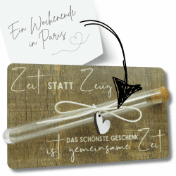 Zeit statt Zeug Gutschein Karte mit Reagenzglas | Einzigartiges Geschenk