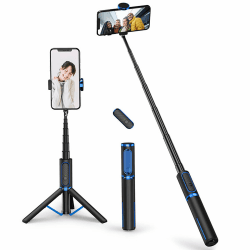 📸 Bluetooth Selfie-Stick Stativ, 3 in 1 Aluminium Selfie Stange, 360° Drehbar - Blau