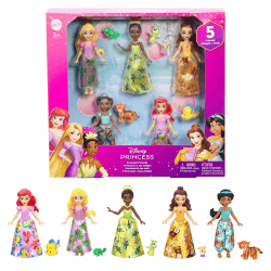Mattel Disney Princess und Freunde Set - 5 bewegliche Puppen mit abnehmbaren Röcken und 5 Freundefiguren 😍👸👑